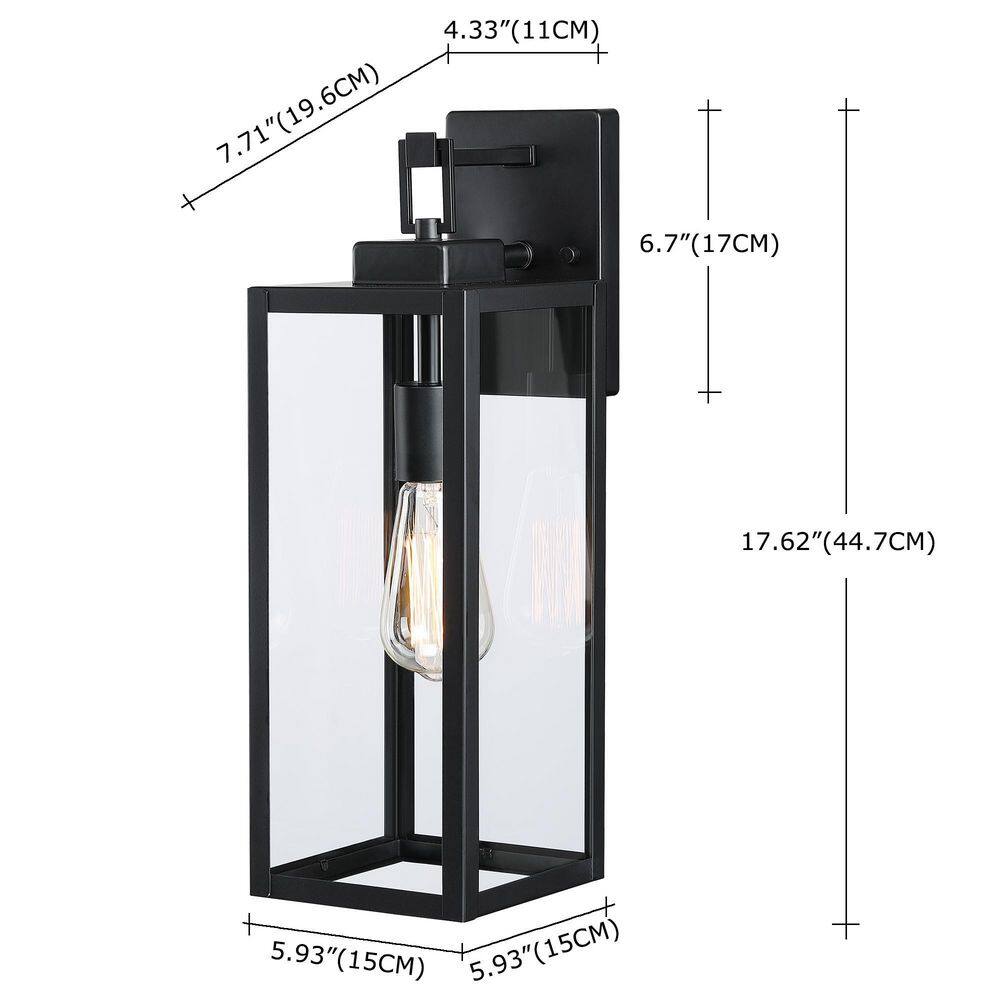 Hukoro 18 in. 1-Light Matte Black Outdoor Wall Lantern with Clear Glass Shade F19051-BK