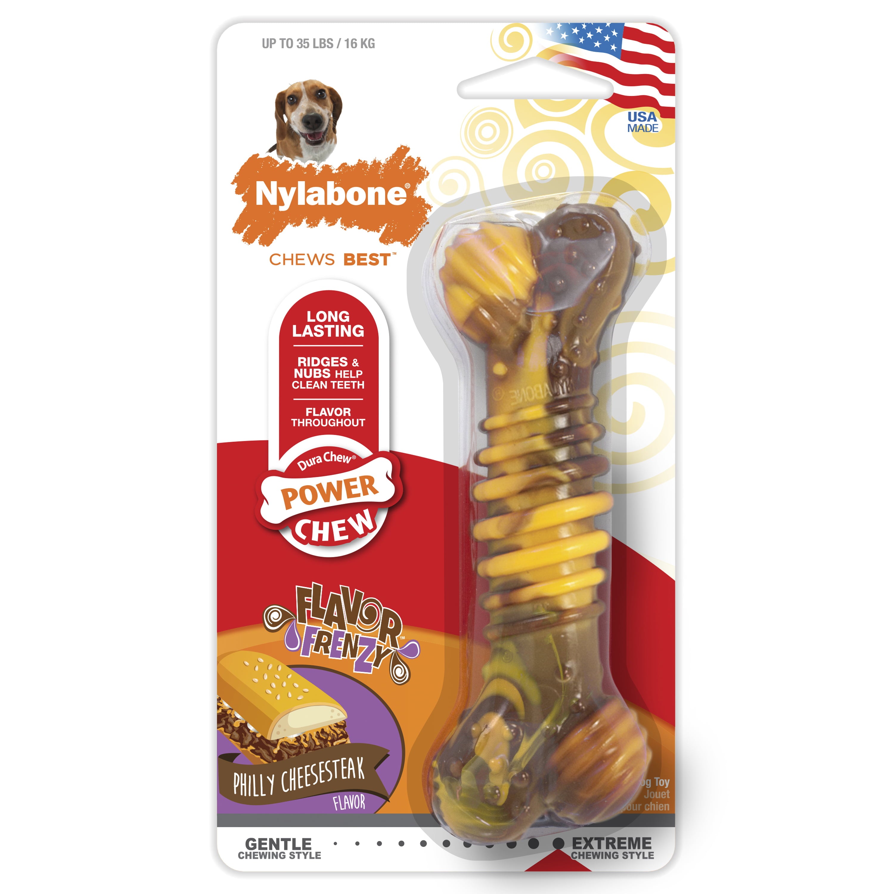 Nylabone Flavor Frenzy Dura Chew Cheesesteak Bone Dog Chew Toy， Wolf