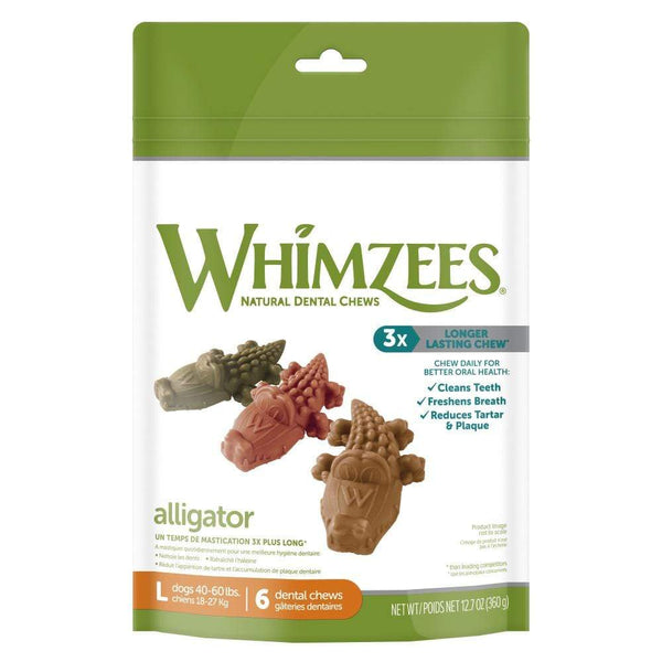 WHIMZEES Alligator Dental Chews - Large for Dogs 40-60 lbs