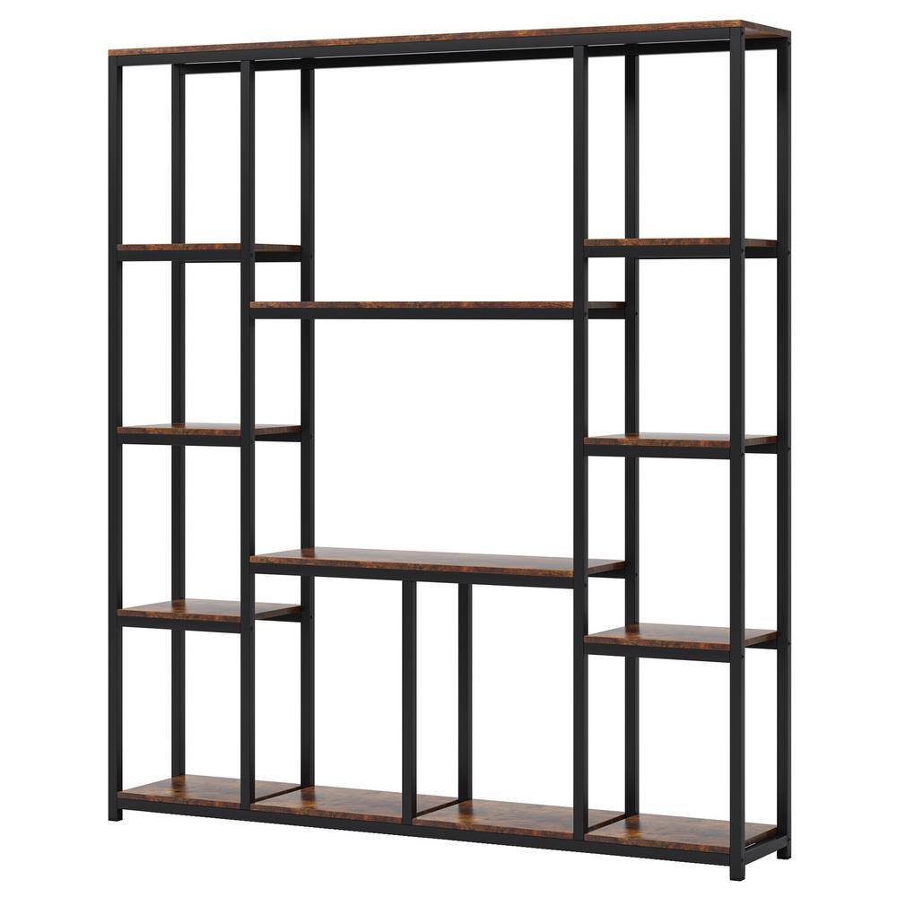 BYBLIGHT 70.86 in. Brown Practical Board 12-Shelf Etagere Bookcase with Storage and Industrial Style Display Shelves BB-XX1199YY