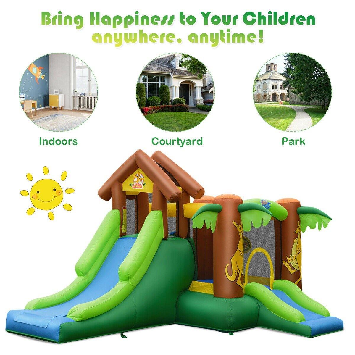 BOUNTECH Inflatable Bounce House, Jungle Jumping Bouncer w/ Double Slides (Without Blower)