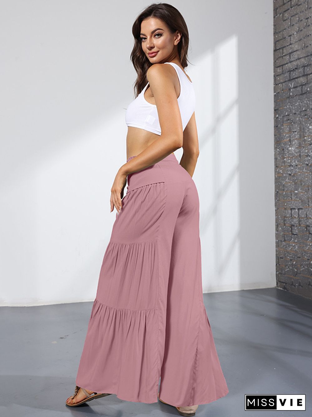 11 Colors Simple High Waisted Solid Color Casual Wide Leg Pants