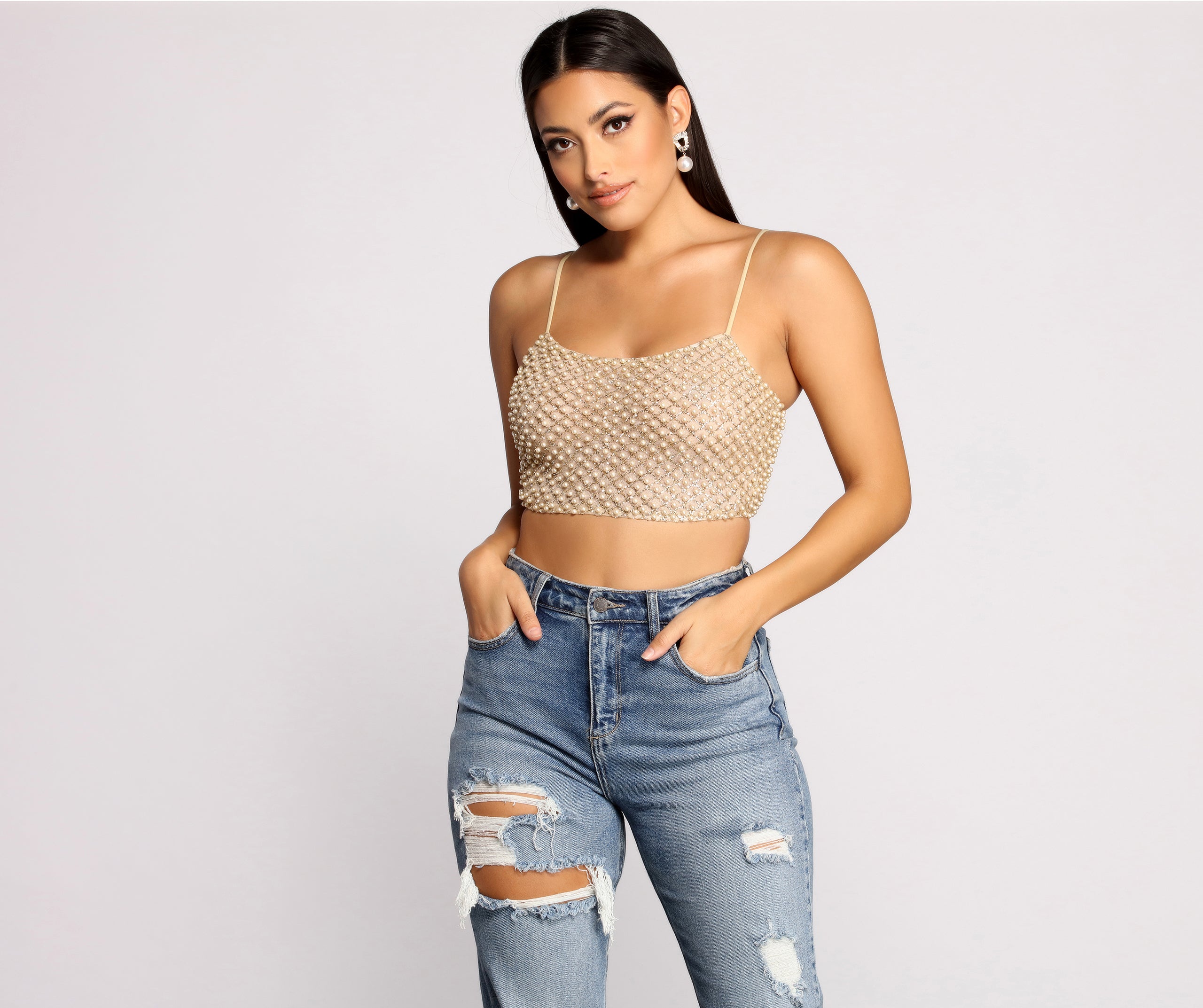 So Rare Pearl Embellished Crop Top