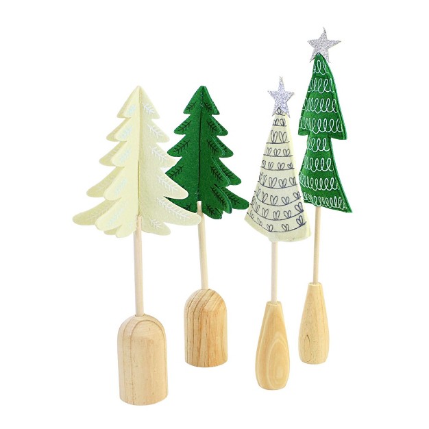 Felt Holiday Set Of 4 Trees Wood Base Ganz Decorative Sculptures