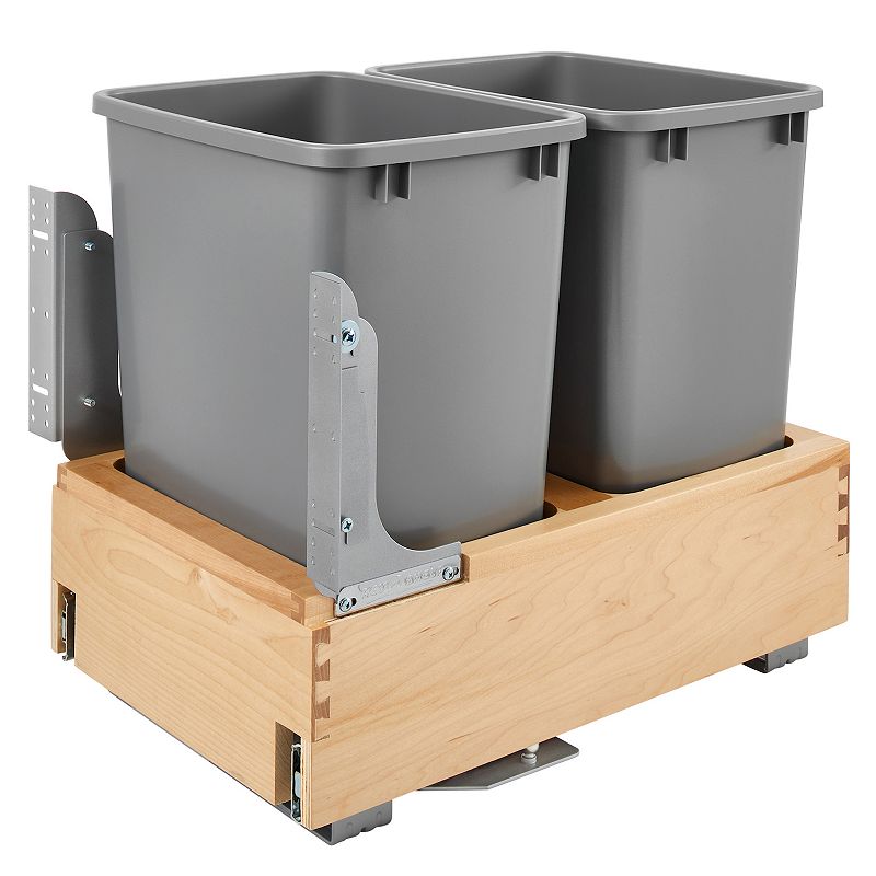 Rev-A-Shelf Double Pull Out Bottom Mount Trash Can 35 Qt， Gray， 4WCBM-18DM-2