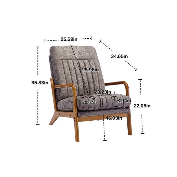 Wood Frame High Back Armchair， Modern Accent Arm Chair for Living Room with Removable Cushion Fabric Lounge Chairs， Dark Gray