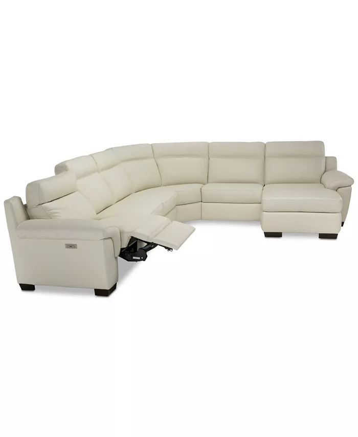 Furniture Julius II 6-Pc. Leather Chaise Sectional Sofa With 1 Power Recliner Power Headrest and USB Power Outlet