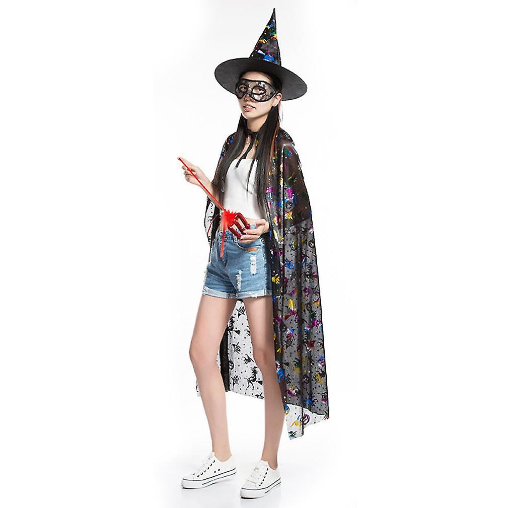 3 Pcs Kids Cosplay Witch Cloak Set Shoulder Shawl Hat And Frok For Halloween Costume Ball