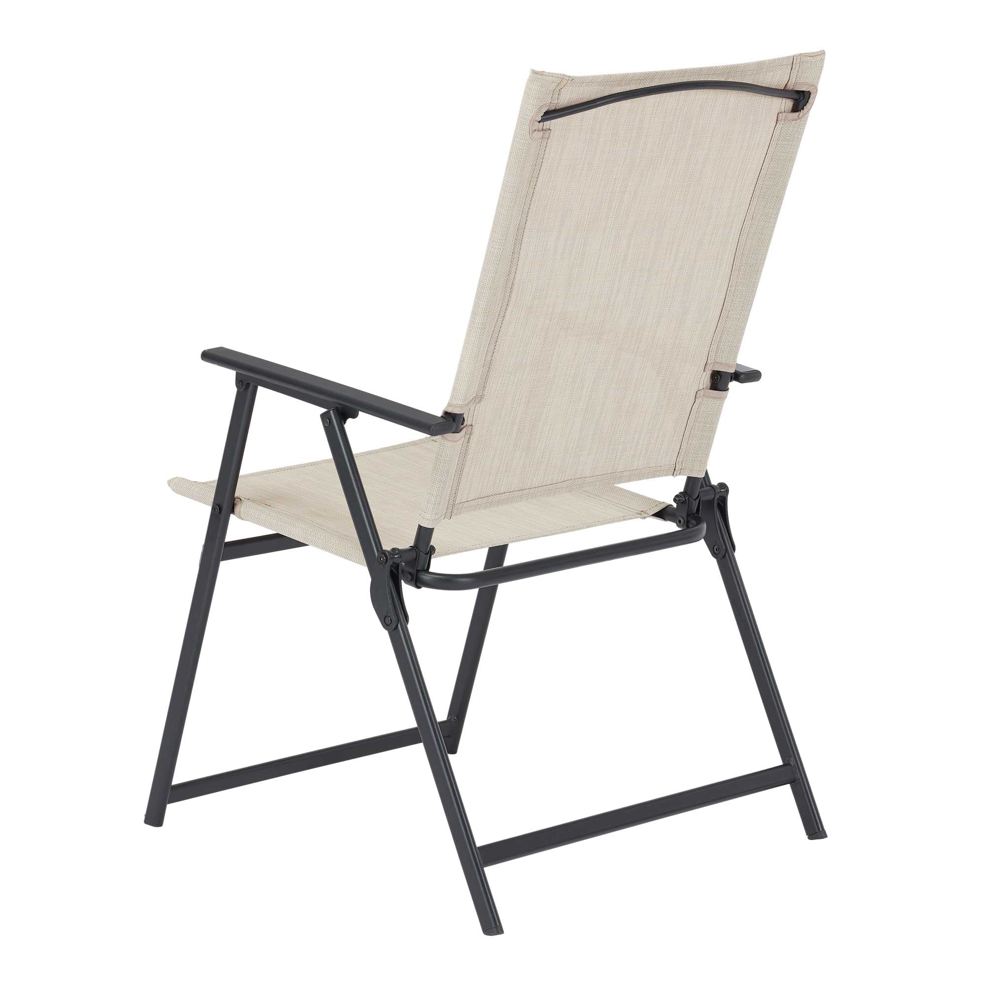 Mainstays Greyson Square Set of 2 Outdoor Patio Steel Sling Folding Chair, Beige