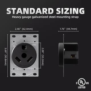 ELEGRP 30 Amp 120 VoltNEMA TT-30R RV Flush Mount Power Outlet Single Straight Blade Outlet for RV and Electric VehiclesBlack 2107S