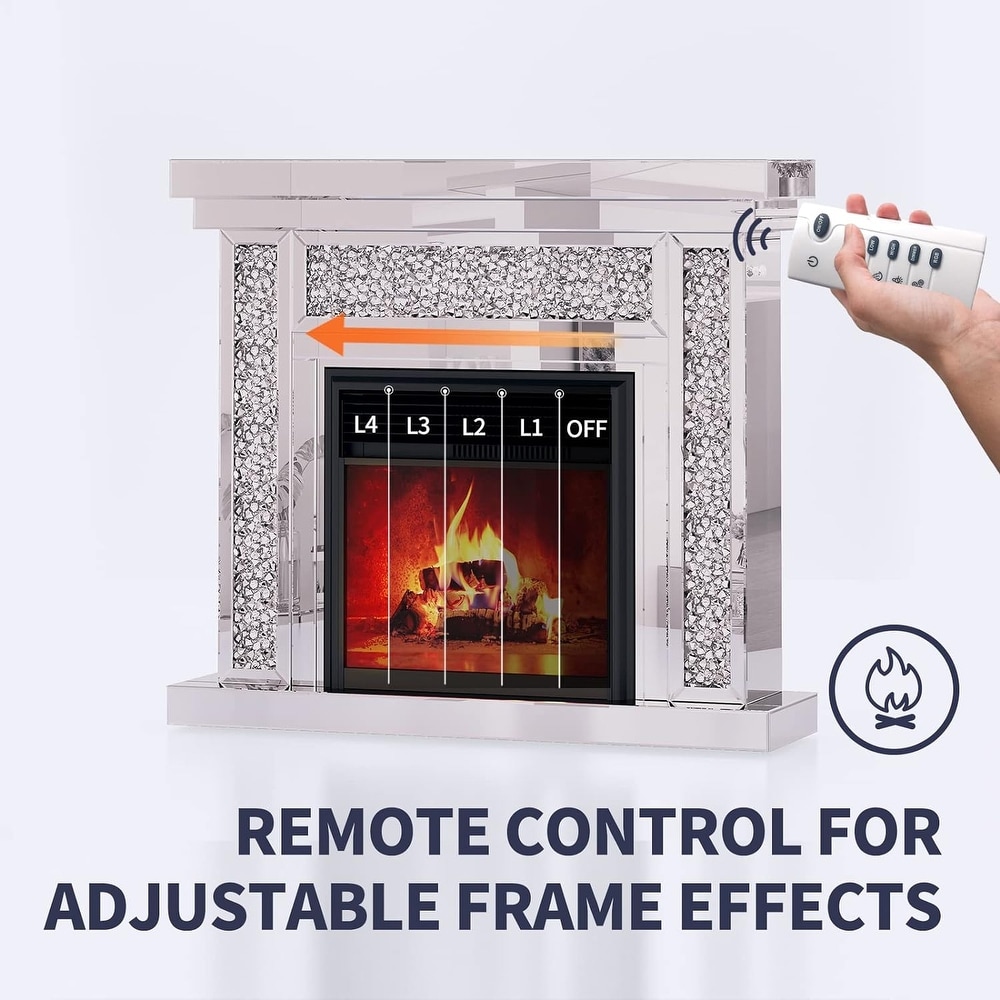 Mixoy Mirrored Electronic Fireplace Mantel Surround Firebox with Remote Controller Home Space TV Stand Free Standing Led Flame