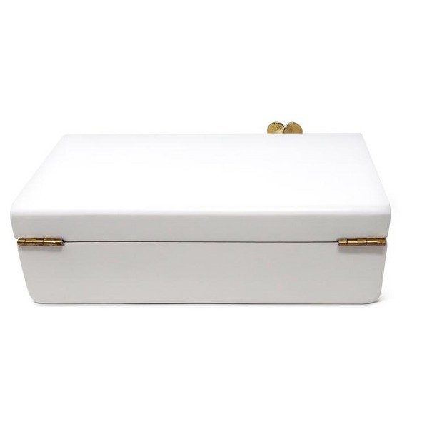 Classic Touch Rectangular White Wood Decorative Box With Gold Flower Detail