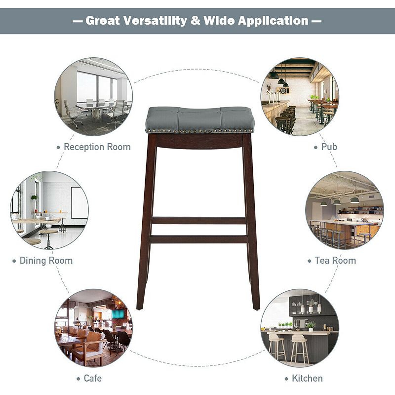 Set of 2 24-Inch Height Backless Counter Stool with Footrest