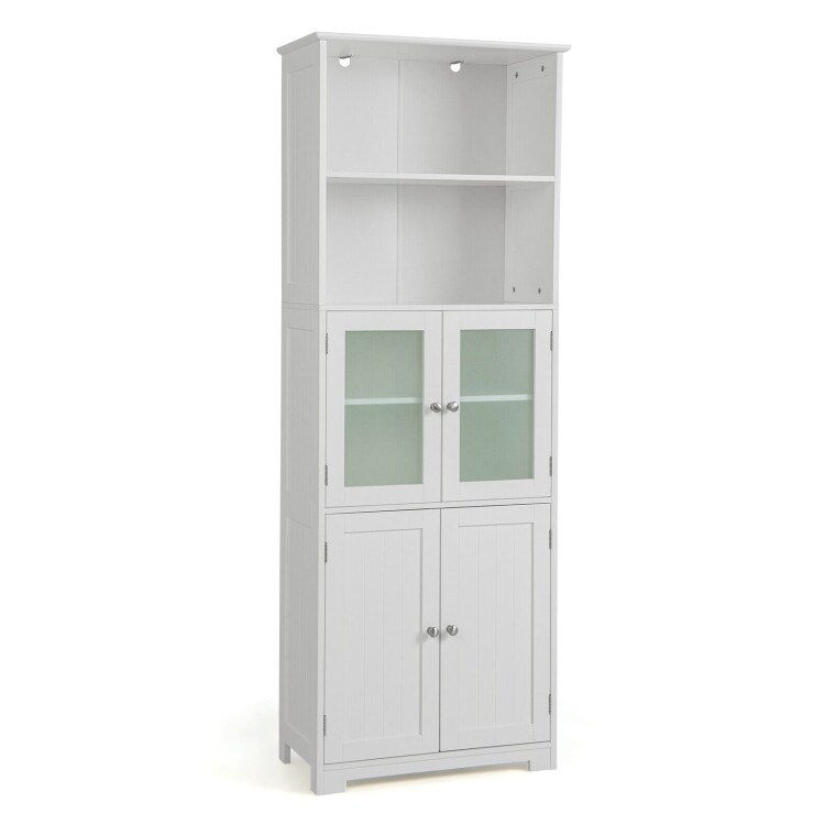 6 Tier Freestanding Bathroom Cabinet with 2 Open Compartments and Adjustable Shelves   23.5\