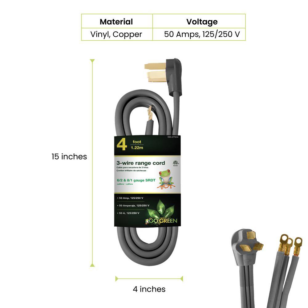 GoGreen Power 4 ft. 62 and 81 3-Wire Range Cord GG-27004