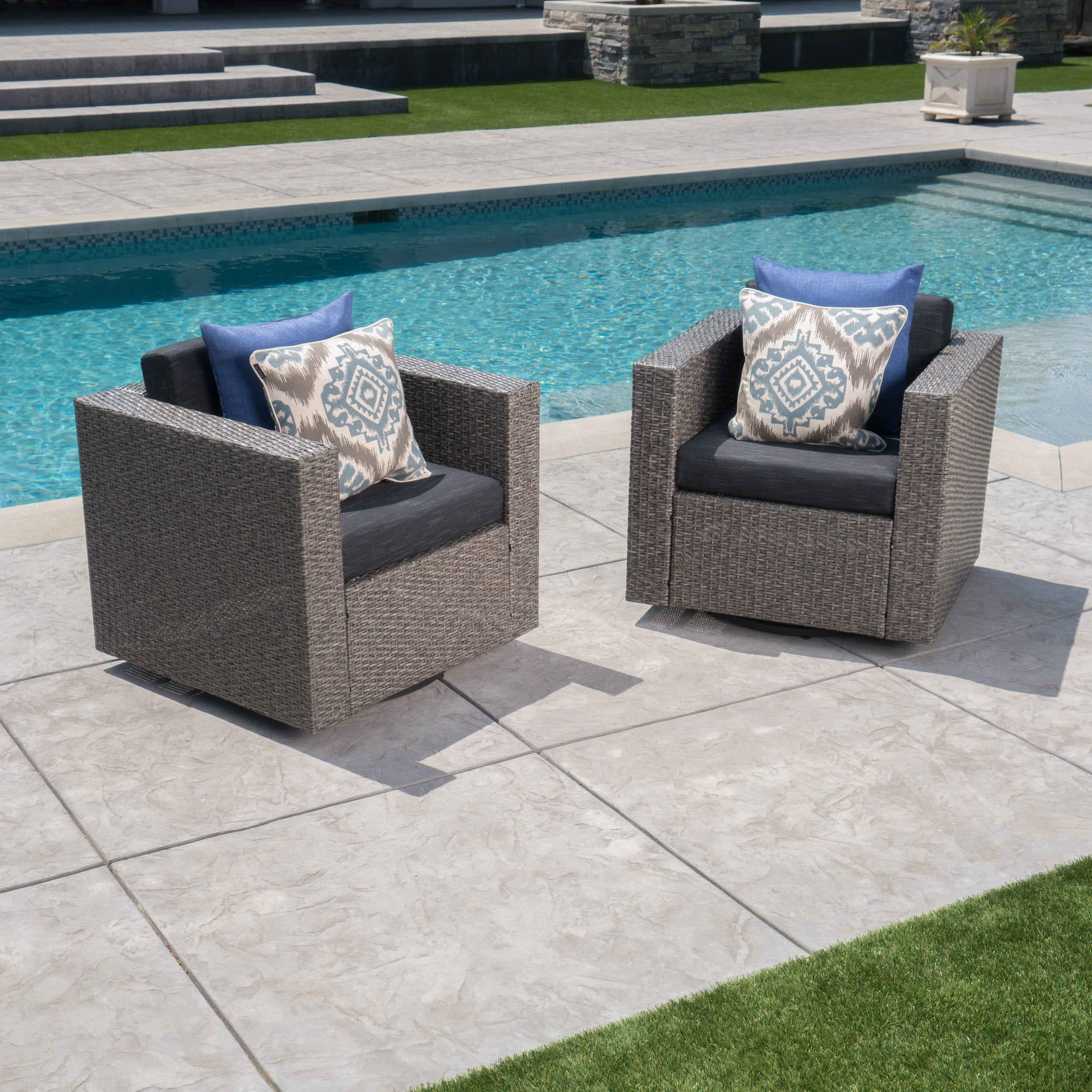 Venice Outdoor Wicker Swivel Club Chair with Water Resistant Cushions