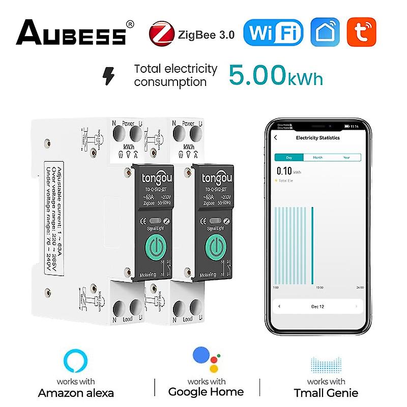 Tuya Wifi/zigbee Mcb Smart Circuit Breaker Over Current Under Voltage Protection Power Metering