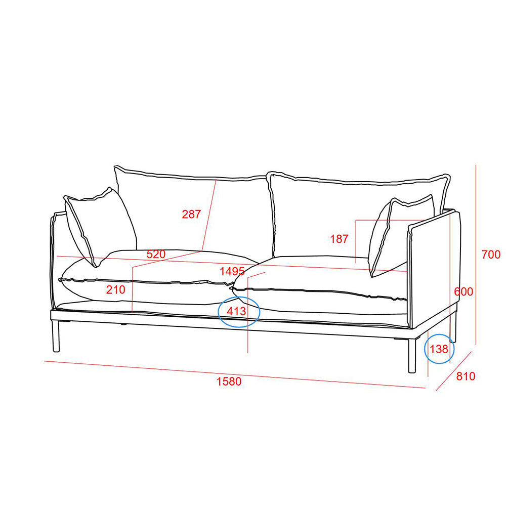 SINCLAIR 2 Seater Sofa 158cm - Charcoal