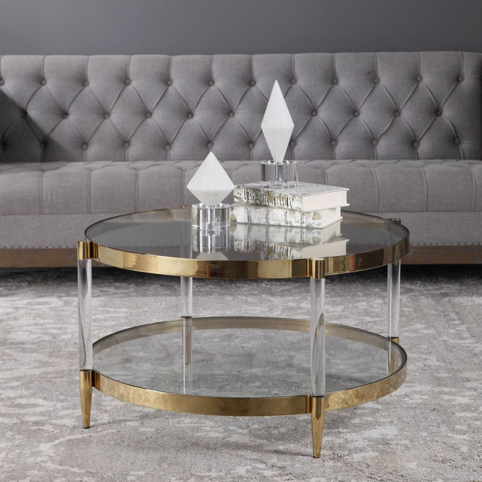 Uttermost Kellen 32 x 17 quotGlass Coffee Table   Midcentury   Coffee Tables   by Buildcom  Houzz