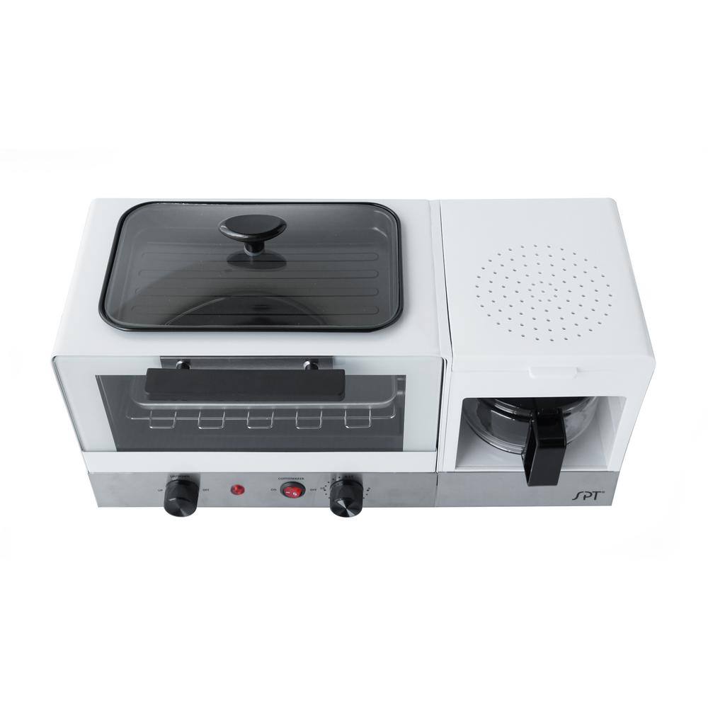 SPT Breakfast Center 1450 W 2-Slice White and Stainless Steel Toaster Oven with Griddle and Coffee Maker BM-1120WA