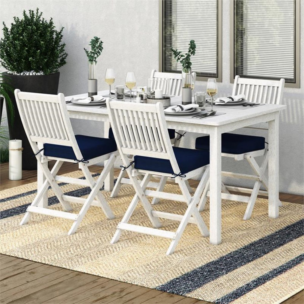 Afuera Living 5 Piece White Washed Wood Outdoor Dining Set   Beach Style   Outdoor Dining Sets   by Homesquare  Houzz