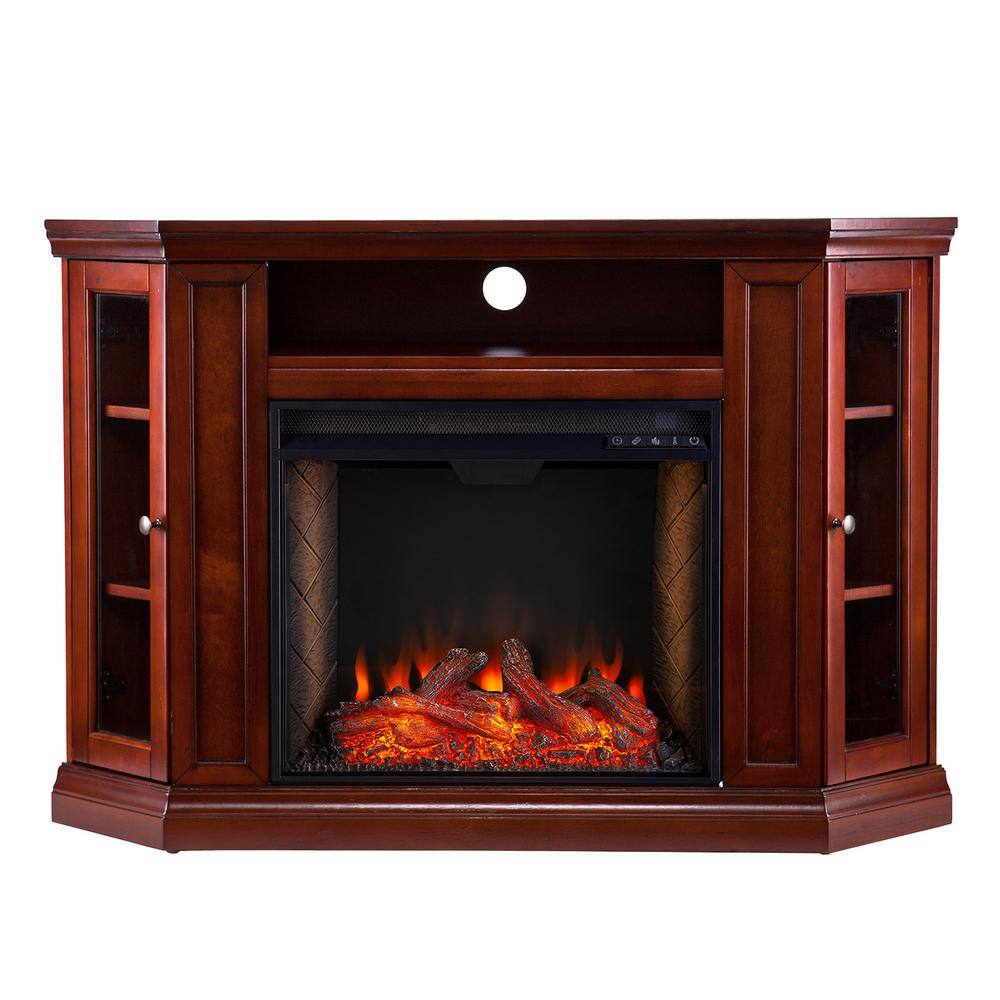 Southern Enterprises Denton Alexa Enabled 48 in. Electric Smart Fireplace in Brown Mahogany HD014364