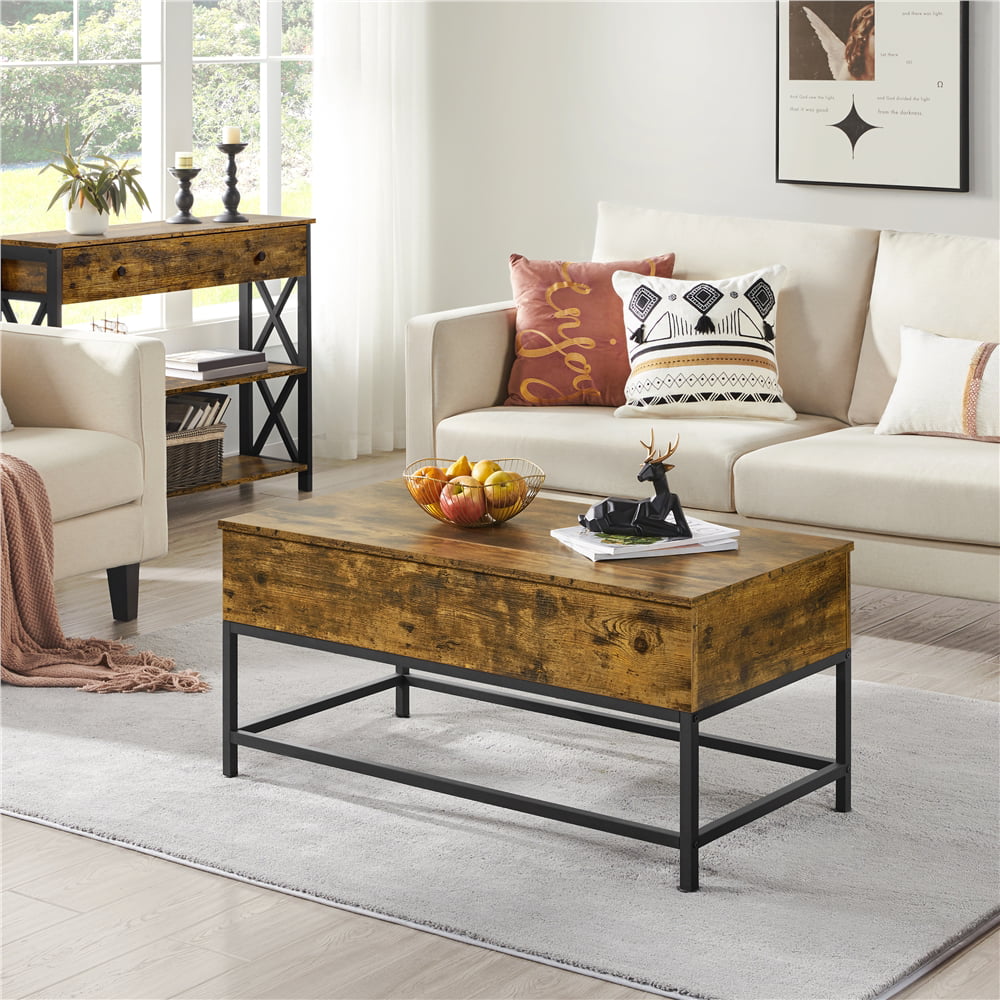 Alden Design Wood Lift Top Coffee Table with Metal Frame for Living room, Rustic Brown