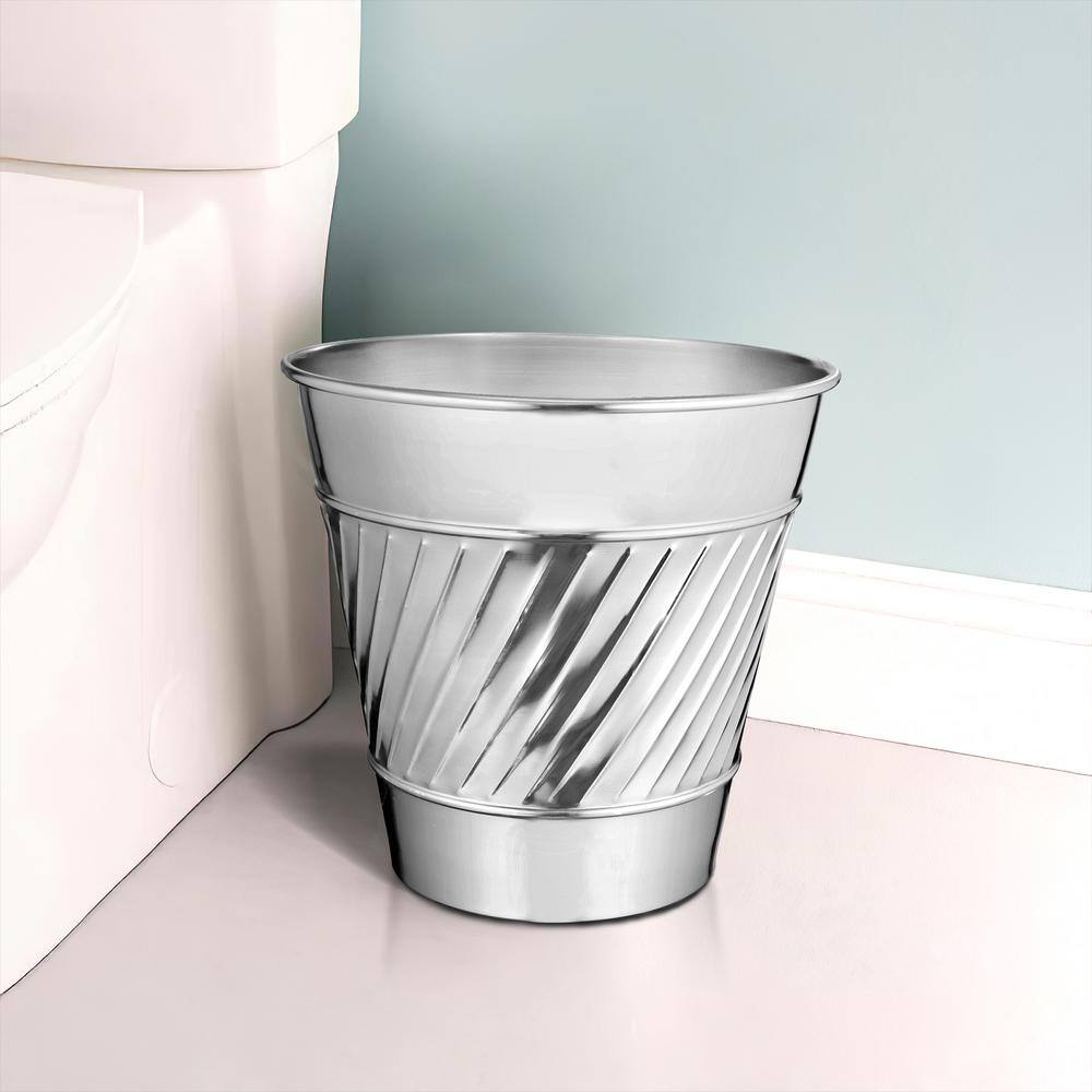 Monarch Abode Handcrafted Crest and Wave Embossed Metal Wastebasket (Nickel) 39328