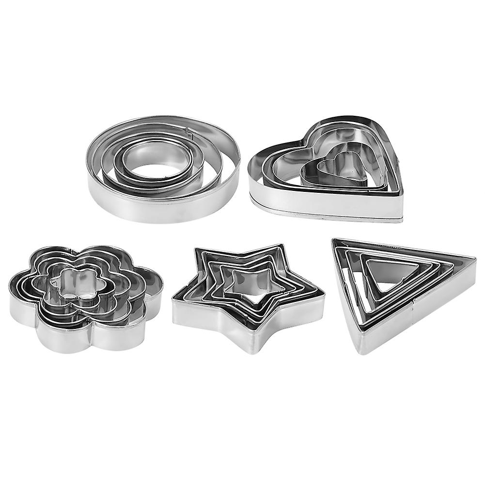 5 Set Stainless Steel Cookie Fruit DIY Mold Round Heart Shape Pentagram Flower Shape Trilateral