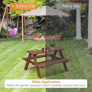 Cisvio Outdoor 4-Seat Kid's Wood Picnic Table Bench with Umbrella Outdoor Camping Table Bench Set for Garden Backyard Patio D0102HAS4WY