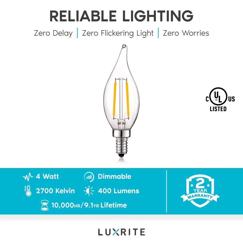 LUXRITE 40-Watt Equivalent CA11 Dimmable LED Light Bulbs UL Listed 2700K Warm White (12-Pack) LR21573-12PK