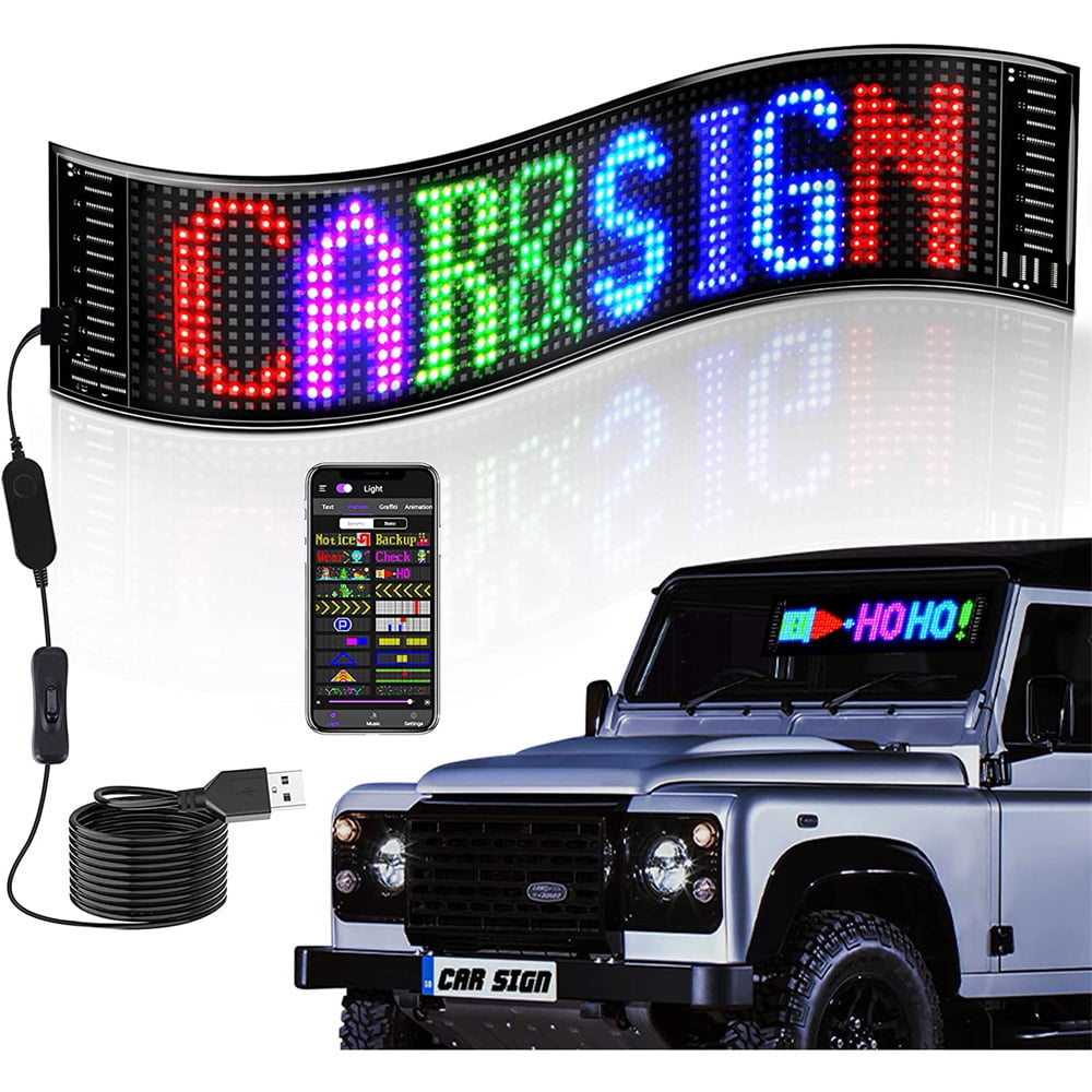 Scrolling Bright Advertising LED Signs， Flexible USB 5V LED Car Sign Bluetooth App Control Custom Text Pattern Animation Programmable LED Display for Store Car Bar Hotel (14.6x3.6'')