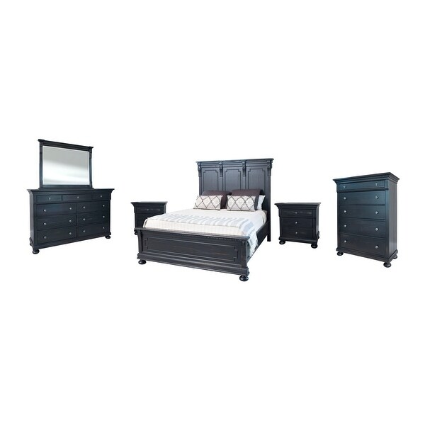 Abbyson Hendrick Distressed Black Wood 6 Piece Bedroom Set - - 28077601