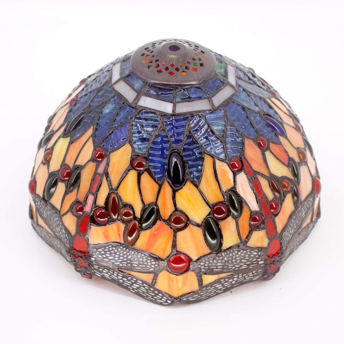 SHADY Tiffany Lamp Stained Glass Bedside Table Lamp Orange Blue Dragonfly Style Reading Desk Light 12X12X18 Inches Decor Bedroom Living Room Home Office S168 Series