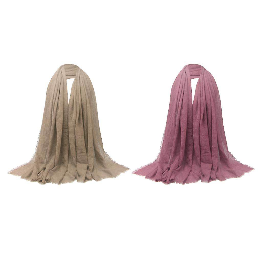 Women Wrinkle Scarf Crinkle Muslim Hijab Scarves Long Wrap Scarf Pink+brown