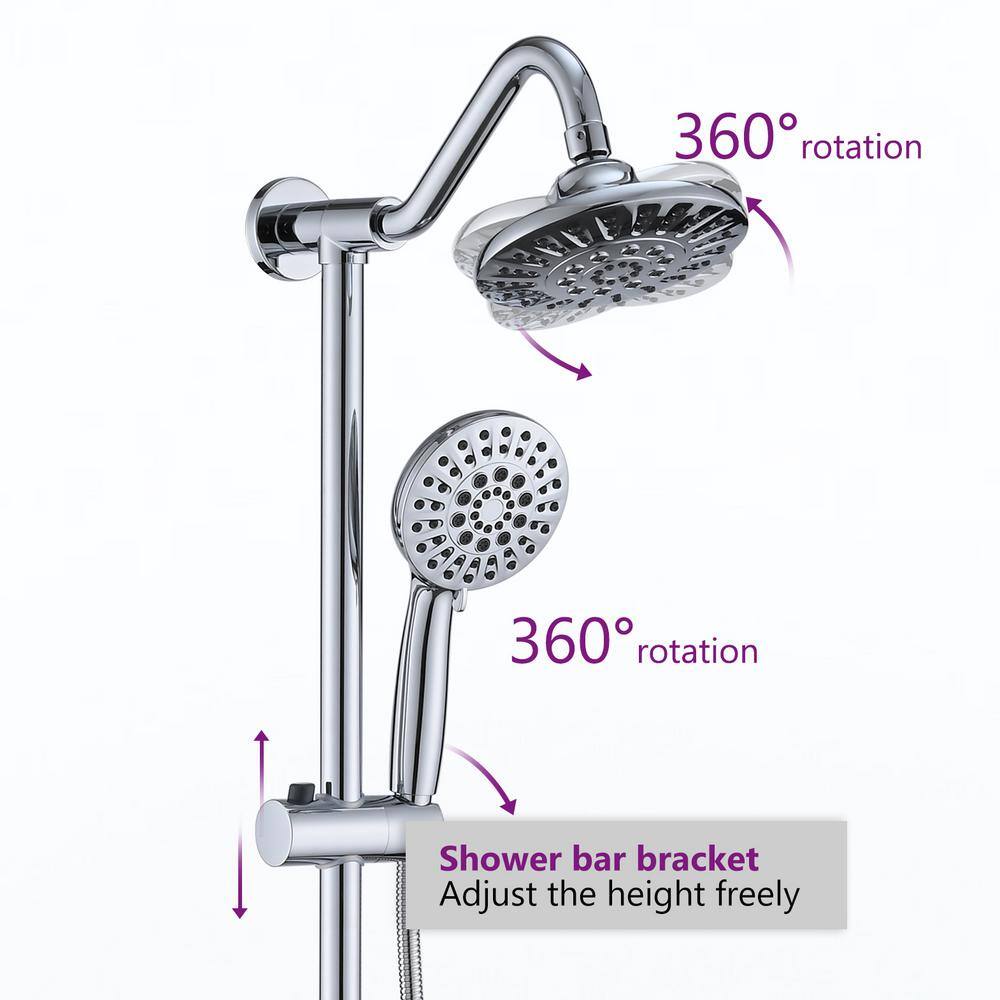 YASINU 6-Spray Multifunction Wall Bar Round Rain Shower Faucet Kit with Handheld Shower in Chrome YNAE132CH