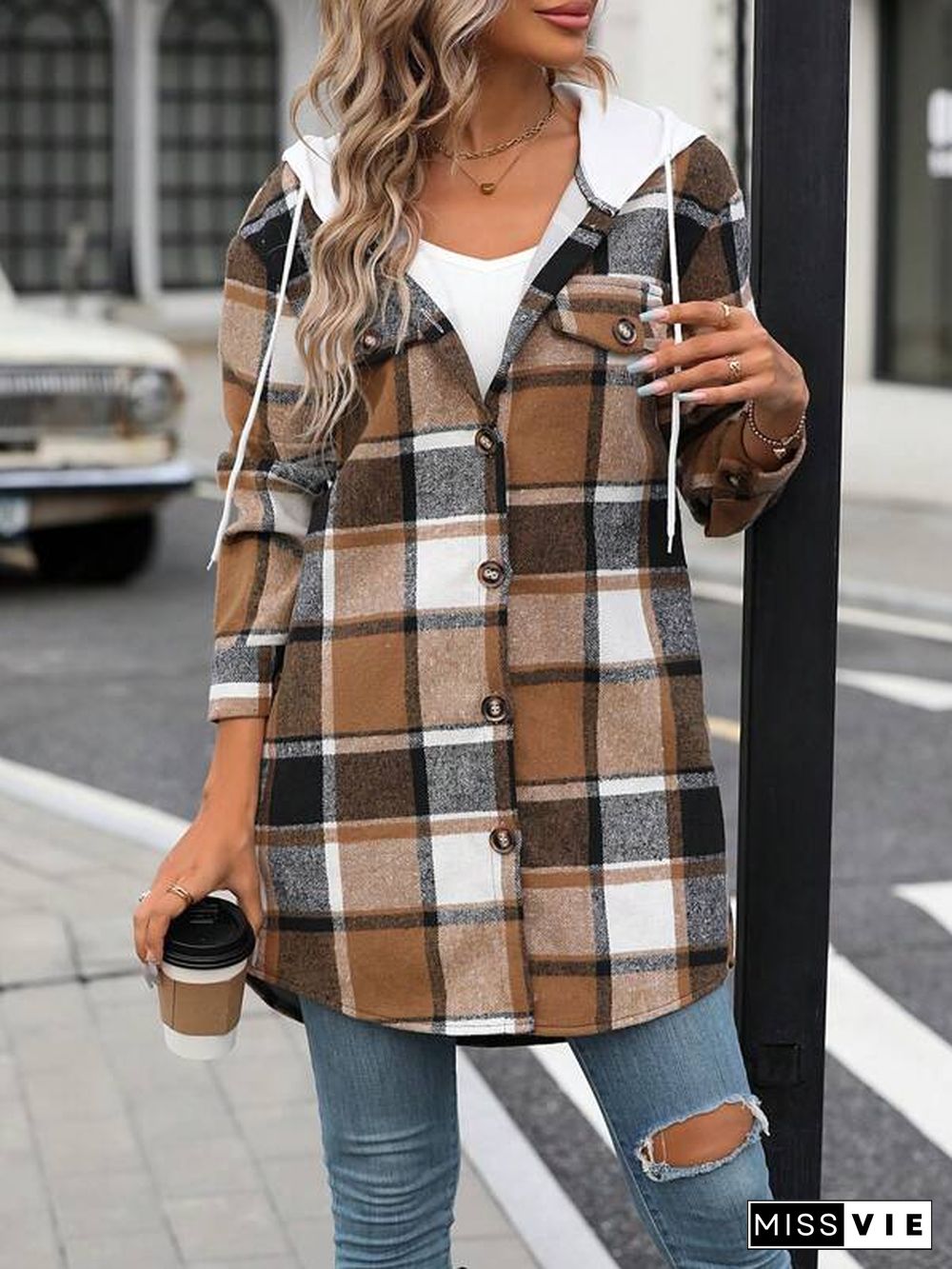 Stylish Plaid Hoodie Outerwear