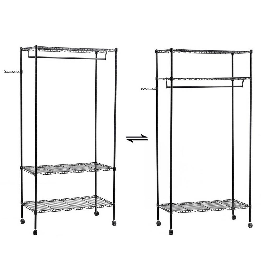 Ktaxon Portable Closet System 3-Tier Garment Rack Rolling Clothing Rack with Adjustable Shelves & Wheels Wardrobe Closet Storage Organizer Unit, Black