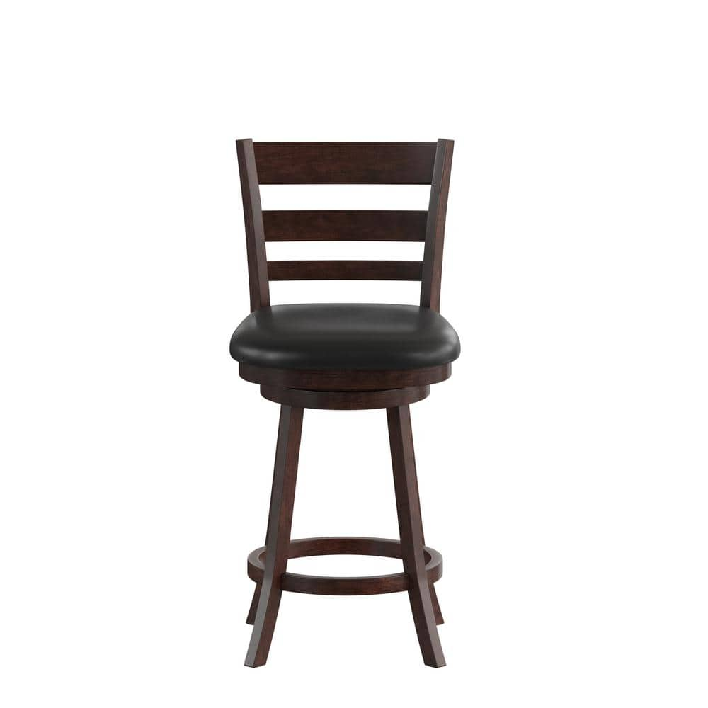 TAYLOR + LOGAN 38 in. Espresso/Black Full Wood Bar Stool with Wood Seat CO-504440-TAYLH