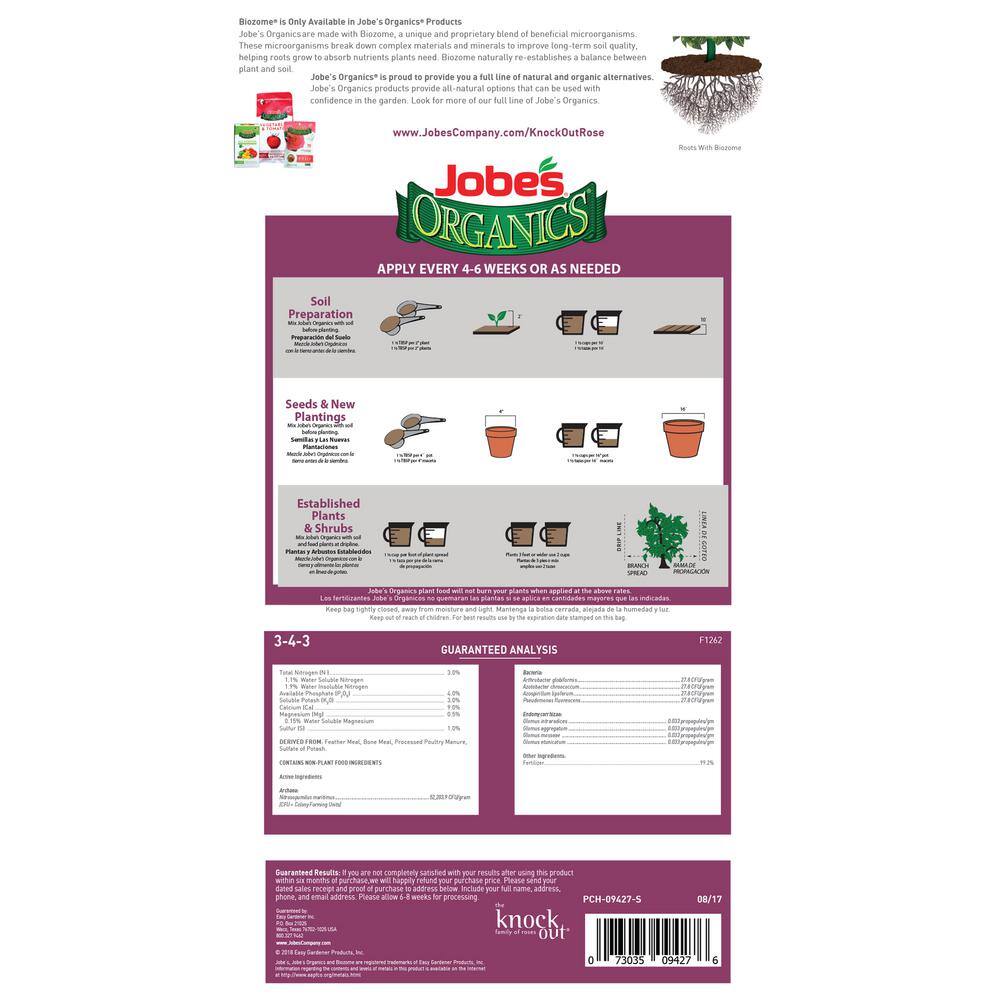 Jobe's Organics 8 lbs. Organic Knock-Out Rose Plant Food Fertilizer with BioZome OMRI Listed 09428