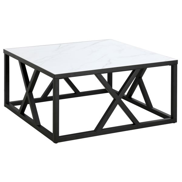 Jedrek 35'' Wide Square Coffee Table with Faux Marble Top in Blackened Bronze