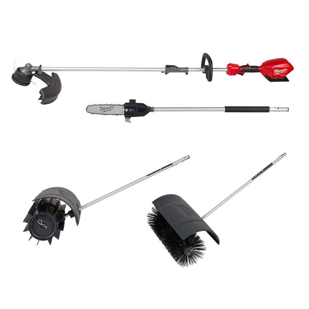 MW M18 FUEL 18V Lithium-Ion Brushless Cordless String Grass Trimmer wRubber Broom Bristle Brush Pole Saw Attachments 2825-20ST-49-16-2740-49-16-2741-49-16-2