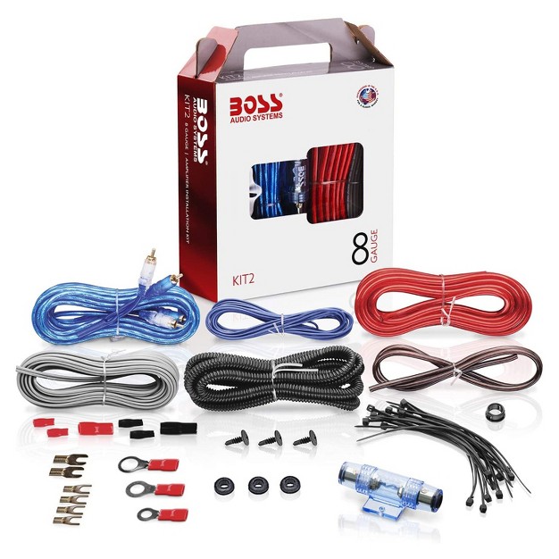 Boss Audio Systems Kit2 8 Gauge Complete Car Amplifier Installation Wiring Kit With Power Cables Ground Cables Turn on Wire Speaker Wire Terminals