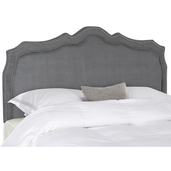 SAFAVIEH Skyler Grey Velvet Upholstered Headboard - Silver Nailhead (King) - - 11923826