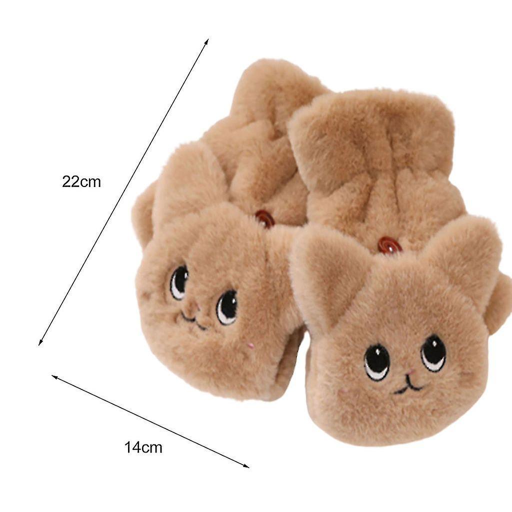 1 Pair Women Gloves Cartoon Fingerless Plush Warm Solid Color Cat Shape Lady