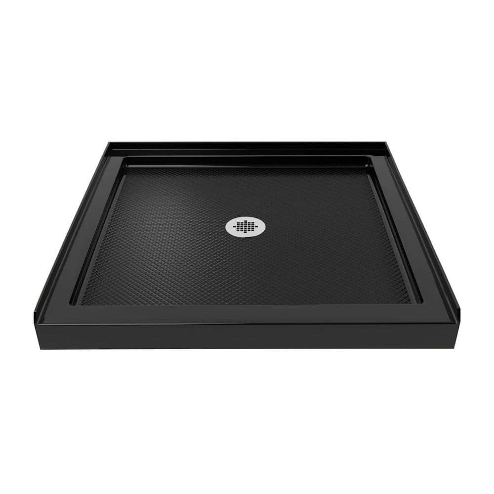 DreamLine SlimLine 32 in x 32 in Single Threshold Shower Base in Black with Center Drain