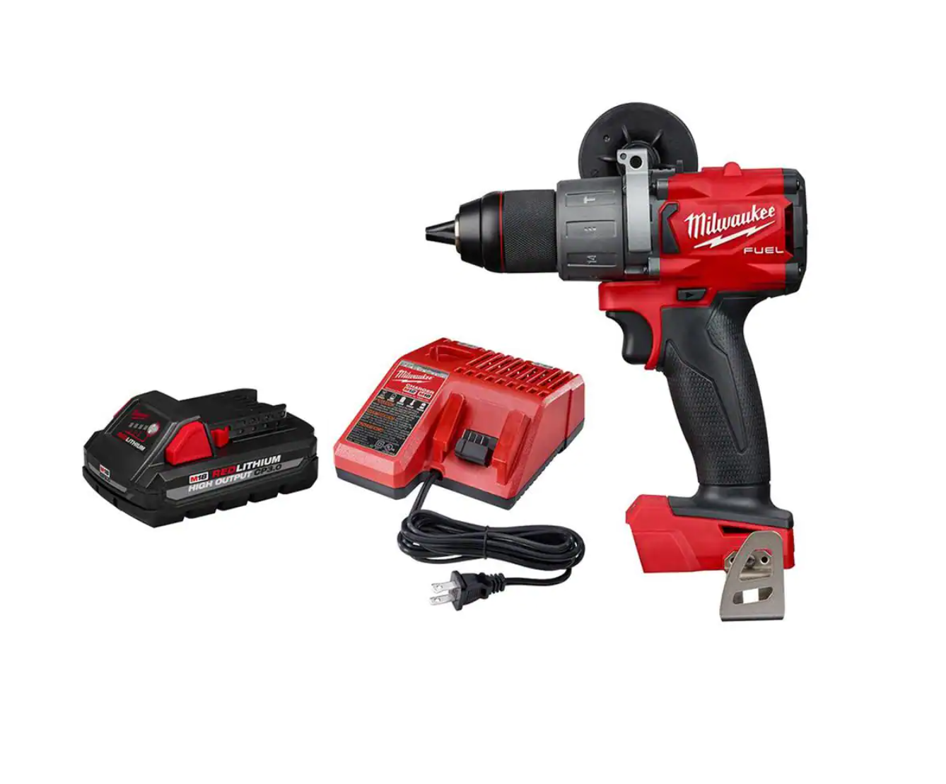 Milwaukee 2804-20-48-59-1835 M18 FUEL 18-Volt Lithium-Ion Brushless Cordless 1/2 in. Hammer Drill / Driver W/ 3.0Ah Battery and Charger