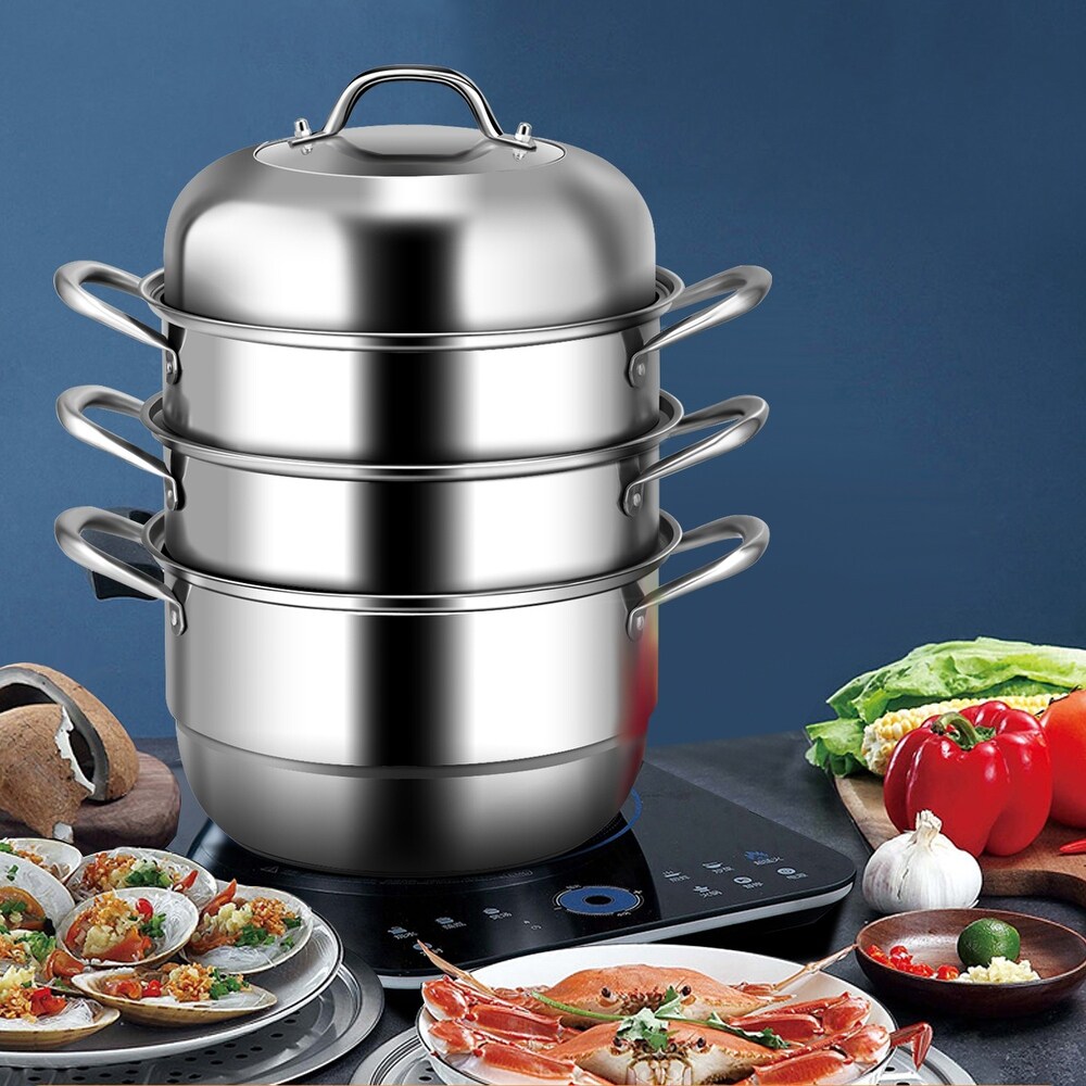 Costway 3 Tier 11 Inch Stainless Steel Steamer Set Cookware Pot