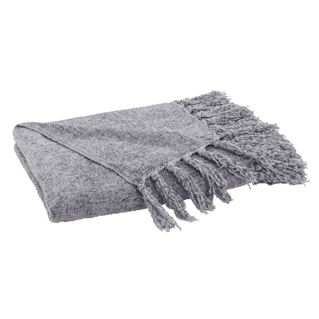 Chenille Throw Blanket With Fringed Edges Gray Saro Lifestyle