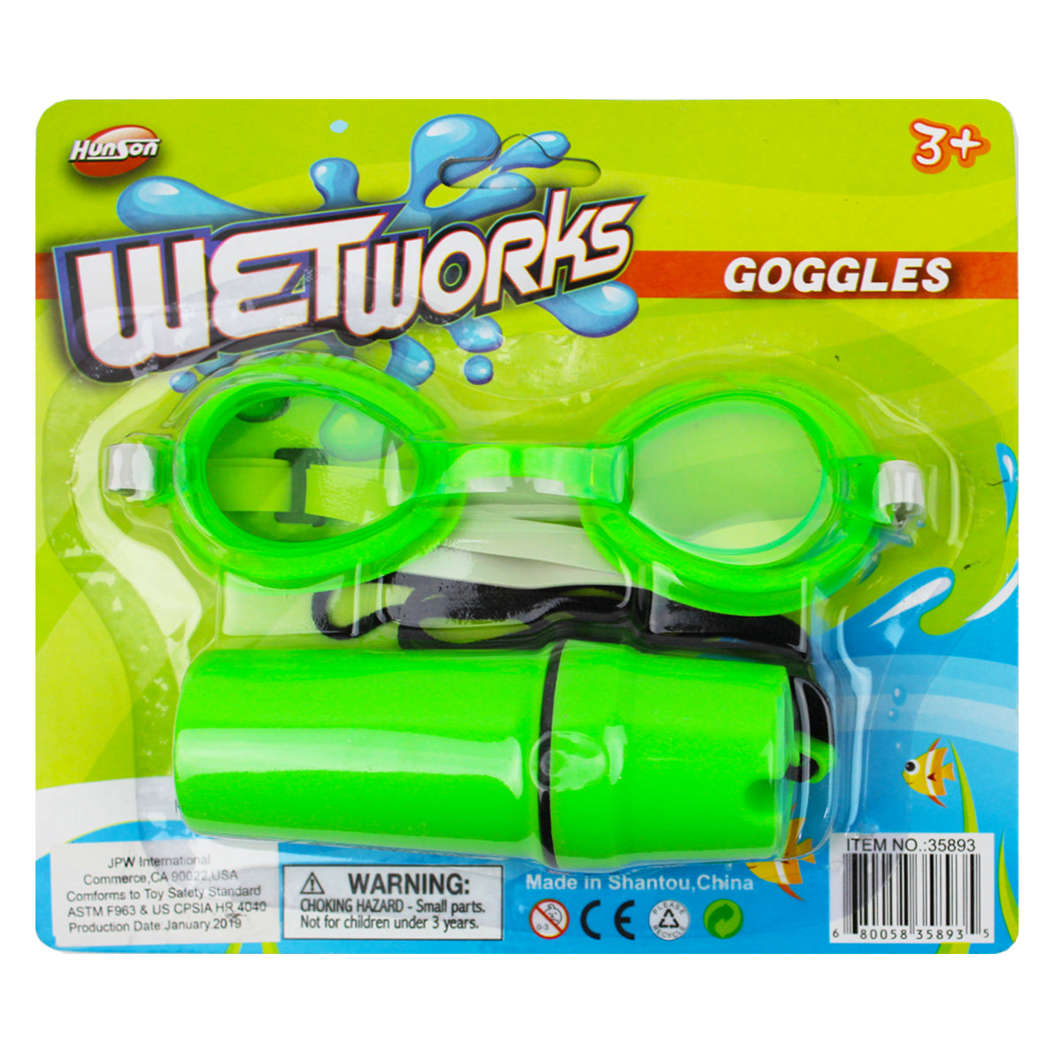 HunSon WetWorks Swimmer Swim Goggles w Case for Kids 3+ Green